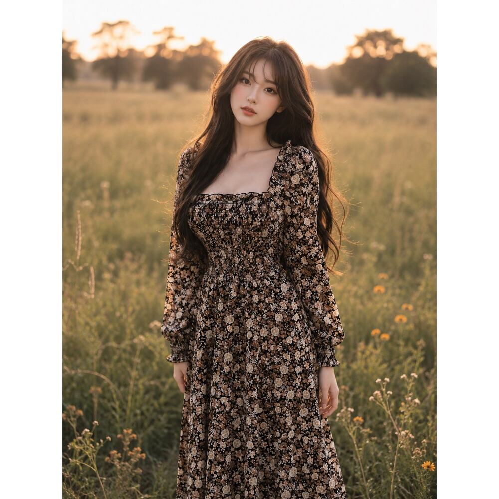 The Native One Pressed Blooms & Meadowlight cottagecore prairie maxi dress